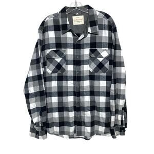 Weatherproof Vintage Black White Gray Checks Button Shirt Mens XXL Front Pockets